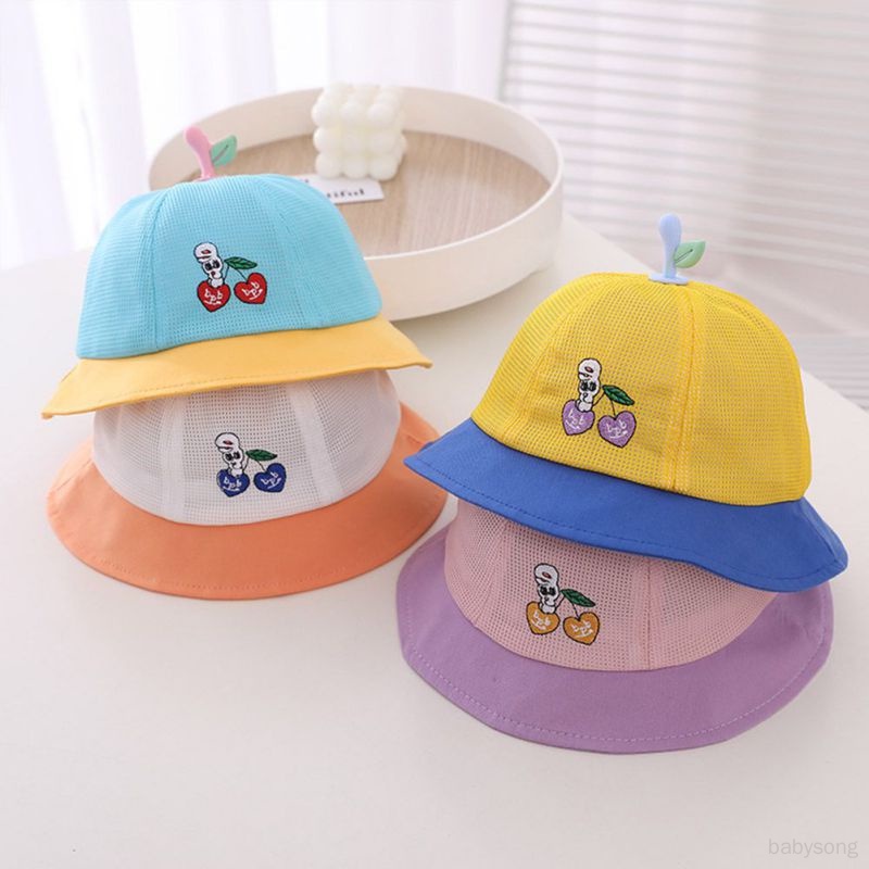Mũ Bucket Phối Lưới Thêu Hoạ Tiết Xinh Xắn Có 4 Màu Sắc Tương Phản Cho Bé Trai Và Gái
