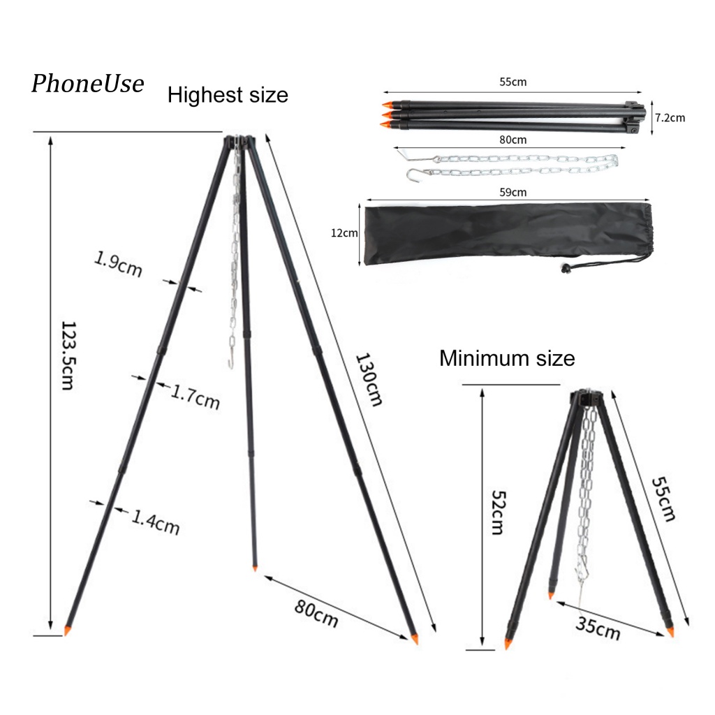 Chân Đế Ba Chân PU Bonfire Chống Trượt Chống Gỉ Dùng Nấu Ăn Cắm Trại Ngoài Trời