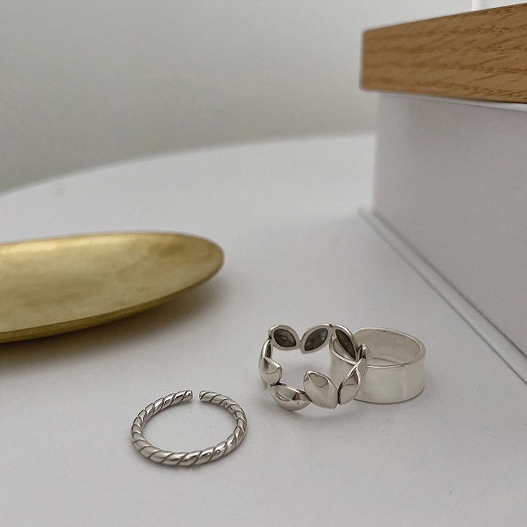 Nhẫn Hở Mạ Bạc 925 Hình Chiếc Lá Không Phai Màu Thiết Kế Đơn Giản Cho Nữ