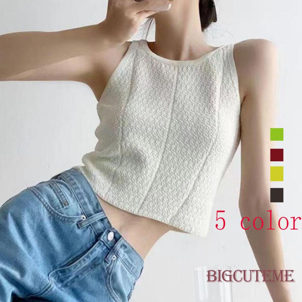 [] Áo Tank Top Nữ Màu Trơn Cổ Tròn Không Tay Vừa Vặn Mùa Hè Màu Trắng / Đỏ / Xanh Lá / Vàng / Đen