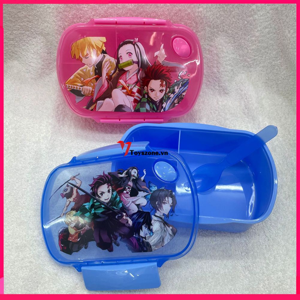 Hộp Đựng Cơm Trưa Bằng Nhựa Không Độc Hại Họa Tiết Nhân Vật Hoạt Hình Anime Màu Xanh Dương Hồng Cho Bé Trai Và