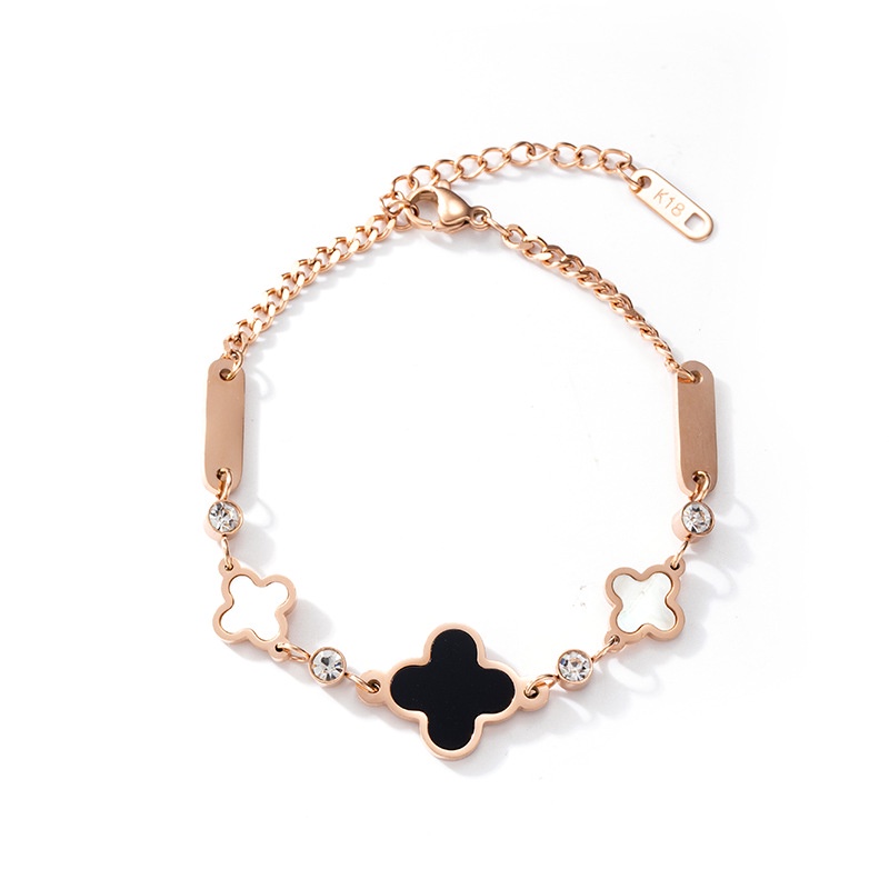 Vòng Tay Mạ Vàng 18K Đính Đá Zircon Không Màu Chống Oxy Hóa Bằng Thép Không Gỉ Cho Nữ