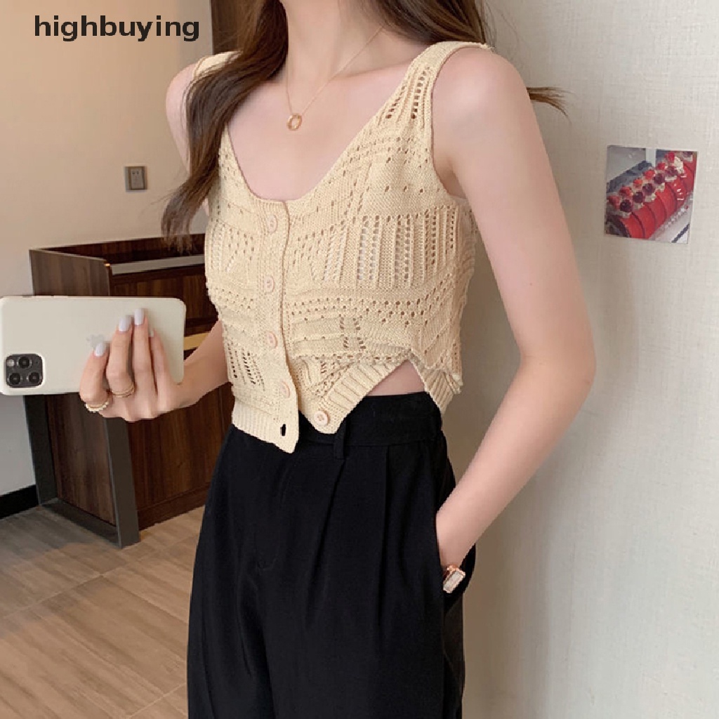 Áo Croptop Dệt Kim Không Tay Màu Sắc Thời Trang Mùa Hè Cho Nữ