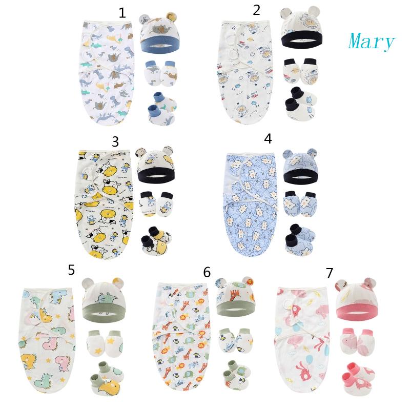 Bộ Găng Tay + Vớ + Mũ Cotton Mềm Mại Chống Trầy Xước Thoải Mái Cho Bé