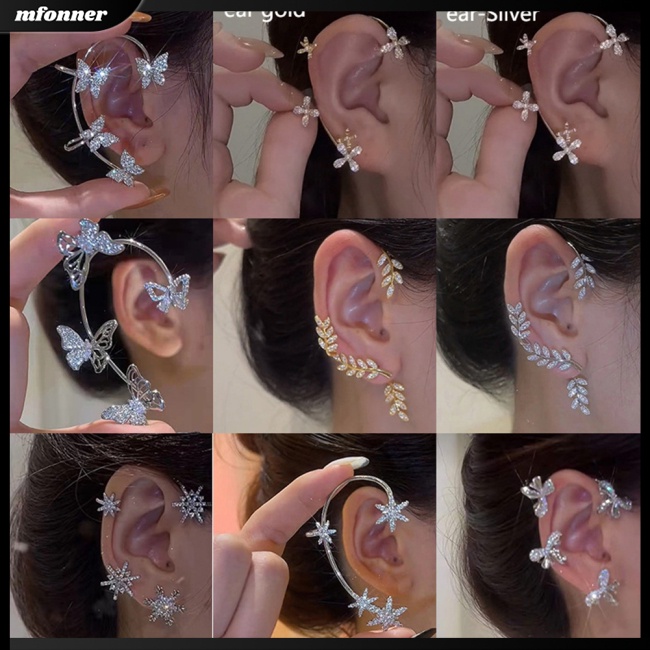 Mw Khuyên Vành Tai Hình Bướm / Bông Tuyết Dát Đá Không Cần Khoan Lỗ Sành Điệu Dành Cho Bạn Gái