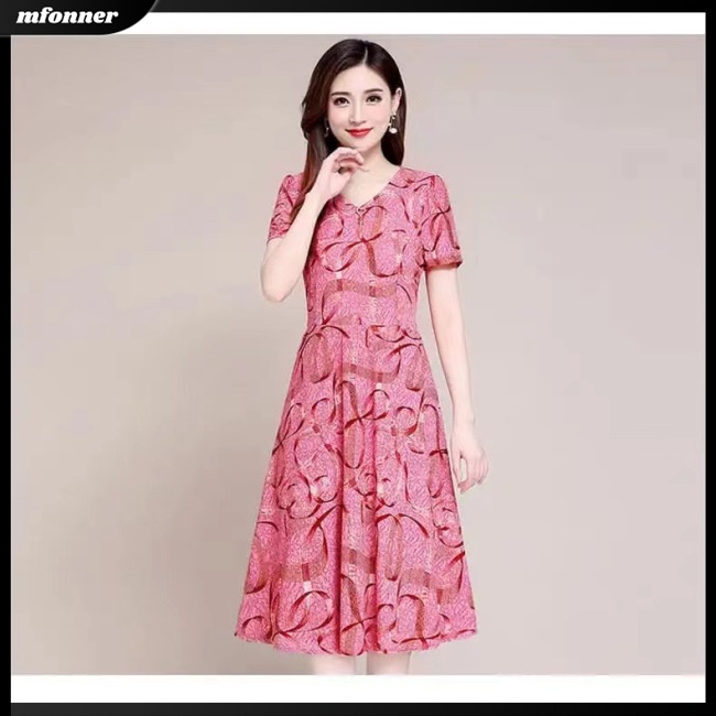 Đầm Hoa Tay Ngắn Cổ Chữ V Thời Trang Dành Cho Nữ