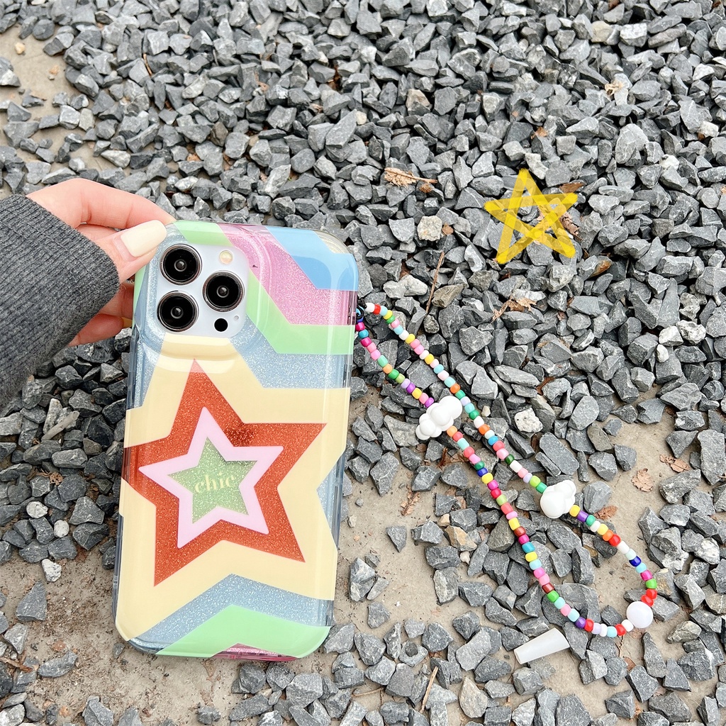 Ốp Điện Thoại Tpu Dẻo Trong Suốt Họa Tiết Ngôi Sao Năm Cánh Đính Ngọc Trai Lấp Lánh Chống Sốc Cho iphone 14Pro Max 13 12 11
