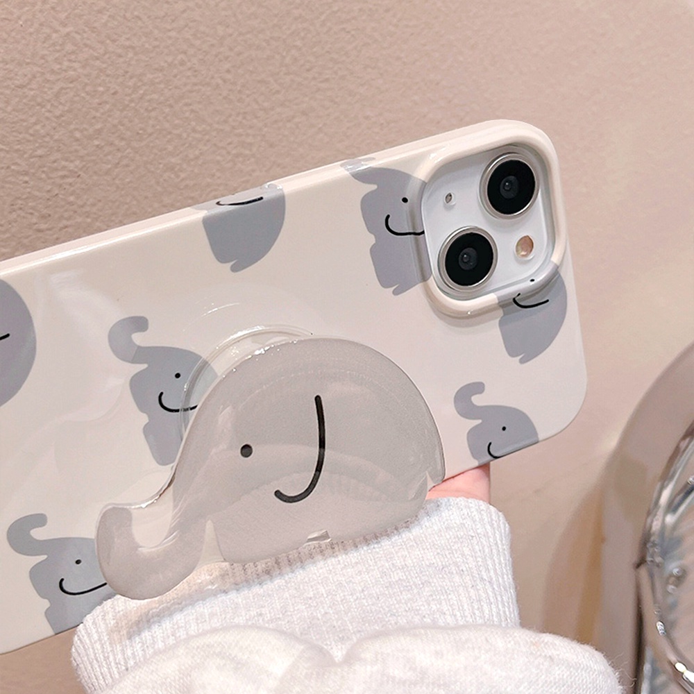 Ốp Điện Thoại TPU Mềm Chống Trầy Xước / Bụi Bẩn Có Giá Đỡ Hình Chú Voi Xám Dễ Thương Cho IPhone 11 12 13 14 Pro Max