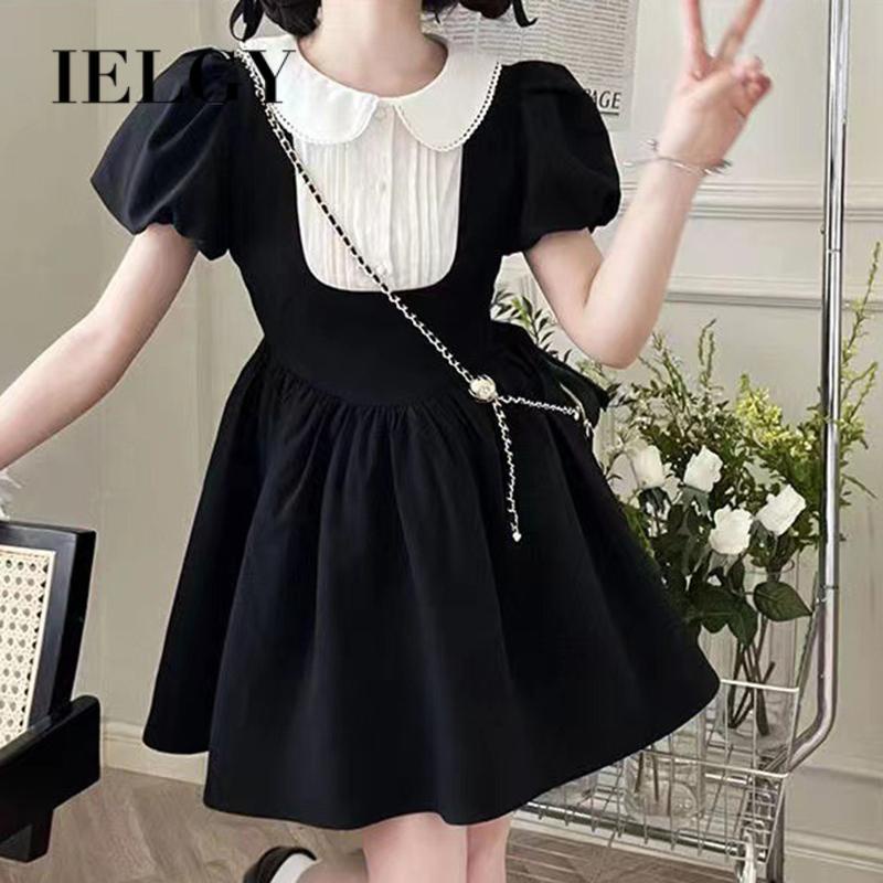 IELGY   Đầm Chữ a Mềm Mại Cổ Búp Bê Phong Cách Nhật Bản Cho Nữ