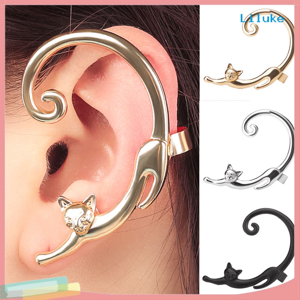 1 Khuyên Kẹp Vành Tai Hình Mèo Hoạt Hình Dễ Thương