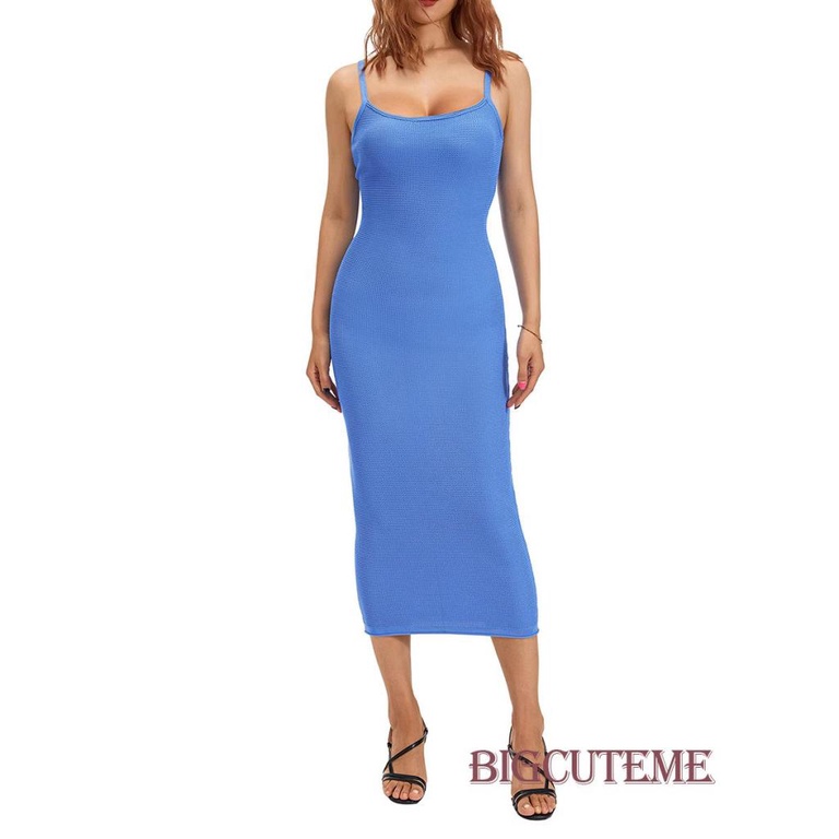 Đầm Hai Dây Dệt Kim Dáng Dài Màu Sắc Đơn Giản Thời Trang Mùa Hè Cho Nữ