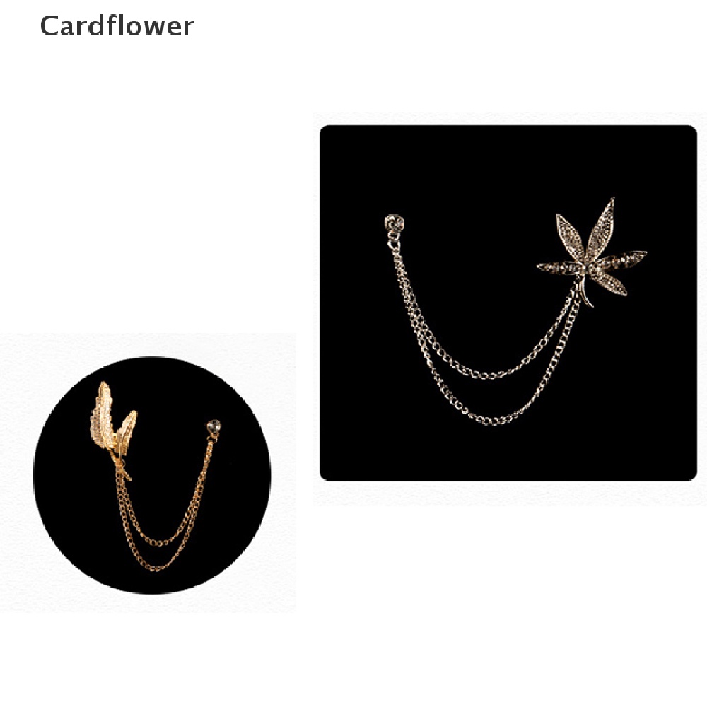 < Cardflower > Ghim Cài Áo Hình Chiếc Lá Phối Dây Xích Tua Rua Pha Lê Cho Nam Và Nữ