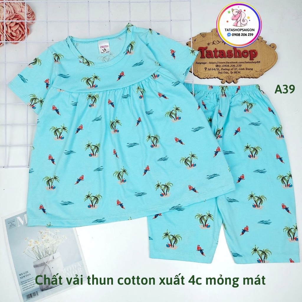 19 đến 34kg - Bộ ngố bé gái lửng babydoll thun cotton xuất mặc nhà mát dễ thương A39
