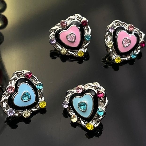 Bông Tai Hình Trái Tim Đính Đá Nhiều Màu Sắc Phong Cách Cổ Điển Thời Trang Cho Nữ