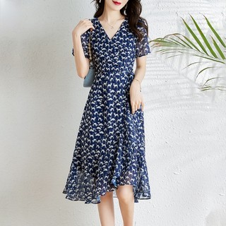 Đầm Chiffon Tay Ngắn Cổ Chữ v Thời Trang Mùa Hè 2023 Phong Cách Phương Tây Cho Nữ
