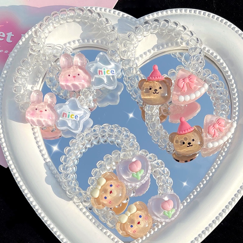 Dây Cột Tóc Co Giãn Trong Suốt Hình Động Vật Hoạt Hình Dễ Thương Cho Nữ