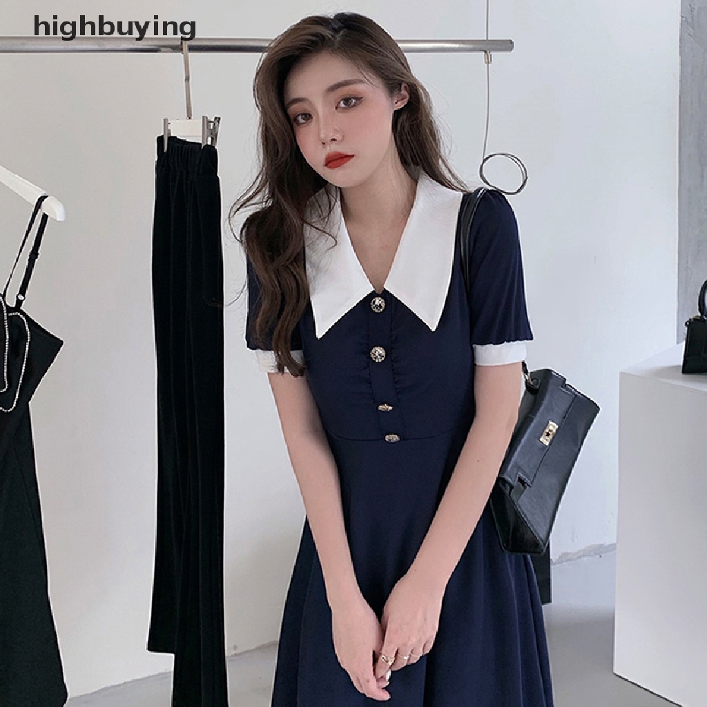 Hbvn Belle Peter Pan Đầm Midi Tay Phồng Phối Màu Thổ Cẩm Có Dây Cột Ở Giữa Bắp Chân Mùa Hè Cho Nữ