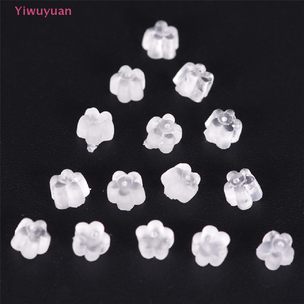 Set 100 Móc Khuyên Tai Bằng Silicon Cao Su Mềm Trong Suốt Hình Hoa An Toàn Mới