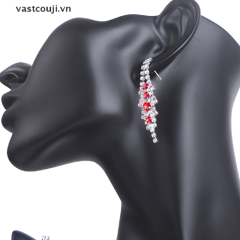 Bộ Vòng cổ + Bông Tai Đính Đá Pha Lê Xanh Hình Chữ V Sang Trọng Cho Nữ