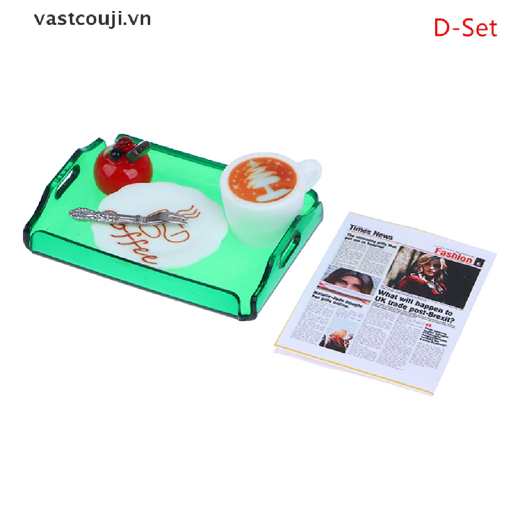 1set Dĩa Ăn Bánh / Cà Phê / Thức Ăn Trang Trí Nhà Búp Bê Thu Nhỏ 1: 12