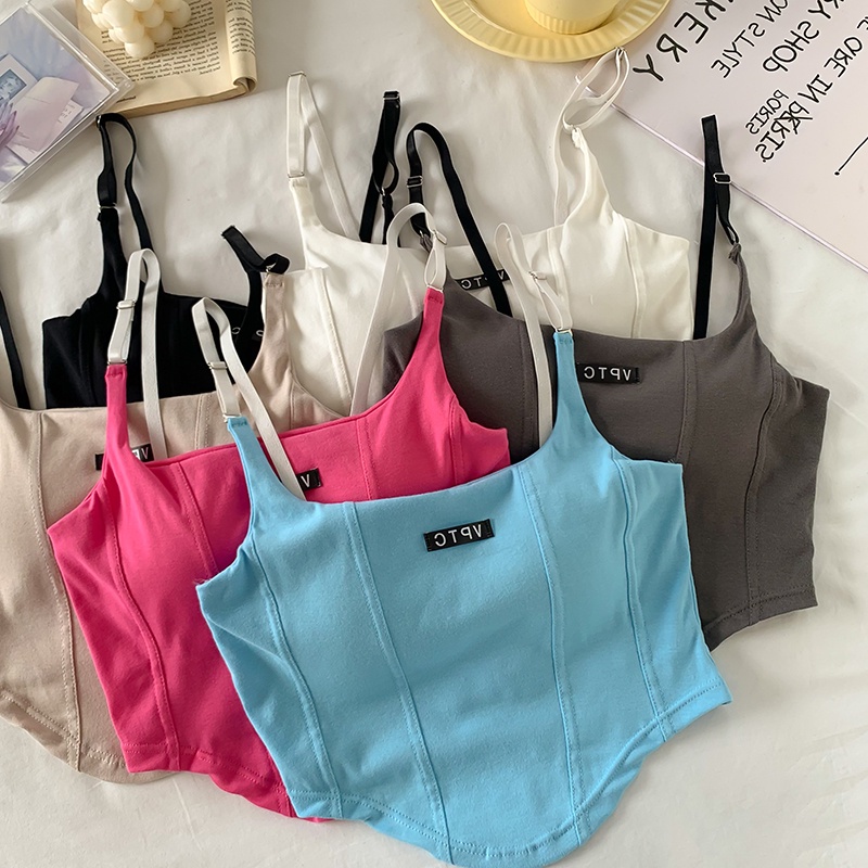 Áo Tank Top Hai Dây Dáng Ôm Phối Màu Tương Phản Thời Trang Mùa Hè Cho Nữ