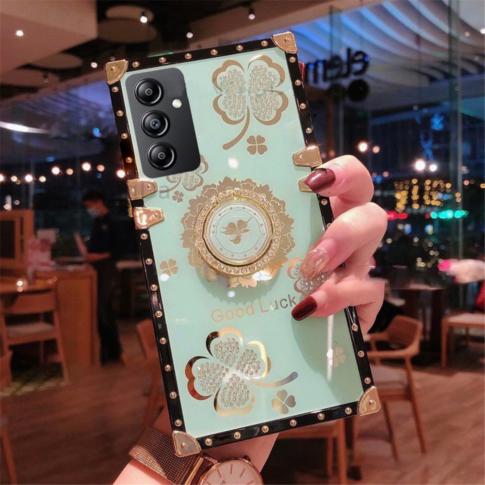 Ốp Điện Thoại Hình Vuông Họa Tiết Hoa Đính Đá Sang Trọng Kèm Giá Đỡ Cho Samsung Galaxy A34 5G A54 A13 4G A14 LTE