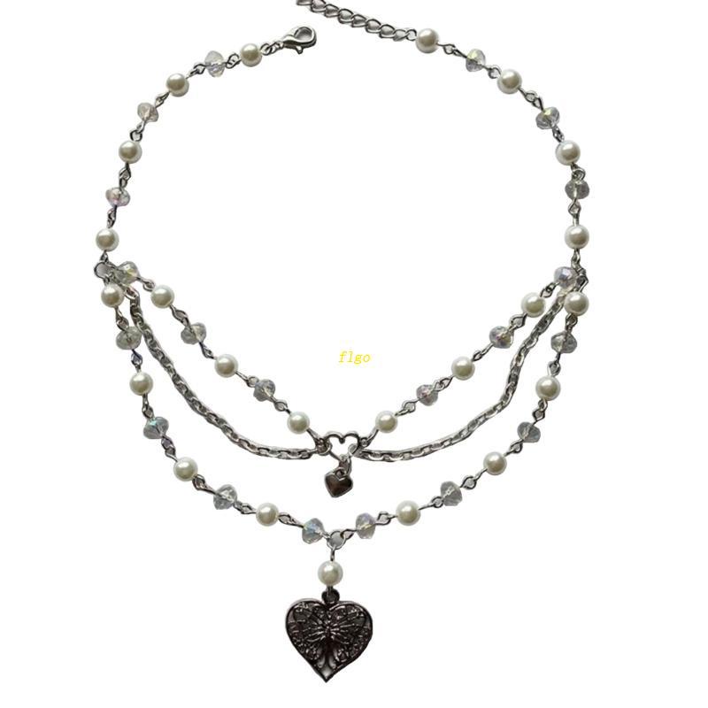 Vòng Cổ Choker Nhiều Lớp Mặt Hình Bướm Trái Tim Ngọc Trai Nhân Tạo