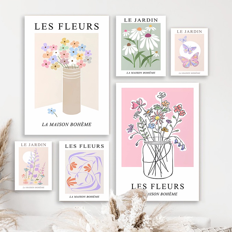 Tranh Vải Canvas Treo Tường Trang Trí Hình Hoa Và Bướm Xinh Xắn