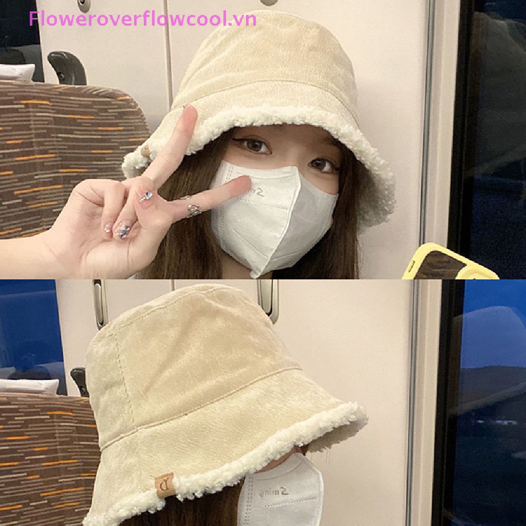Mũ Bucket Chất Liệu Lông Cừu Giả Có Thể Đảo Ngược Thời Trang Mùa Đông Cho Nữ