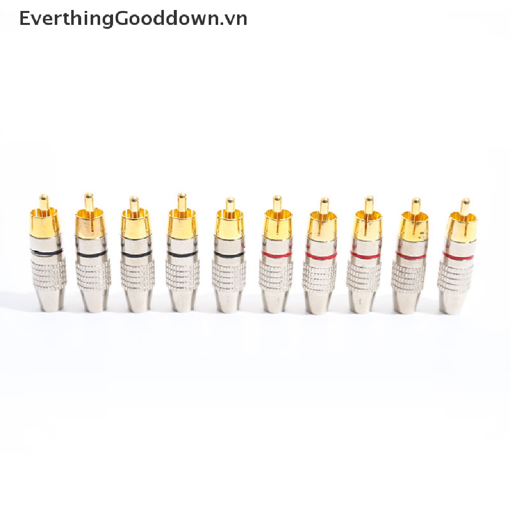 Everthinggooddown Set 10 Đầu Nối Dây Cáp Âm Thanh RCA Mạ Vàng