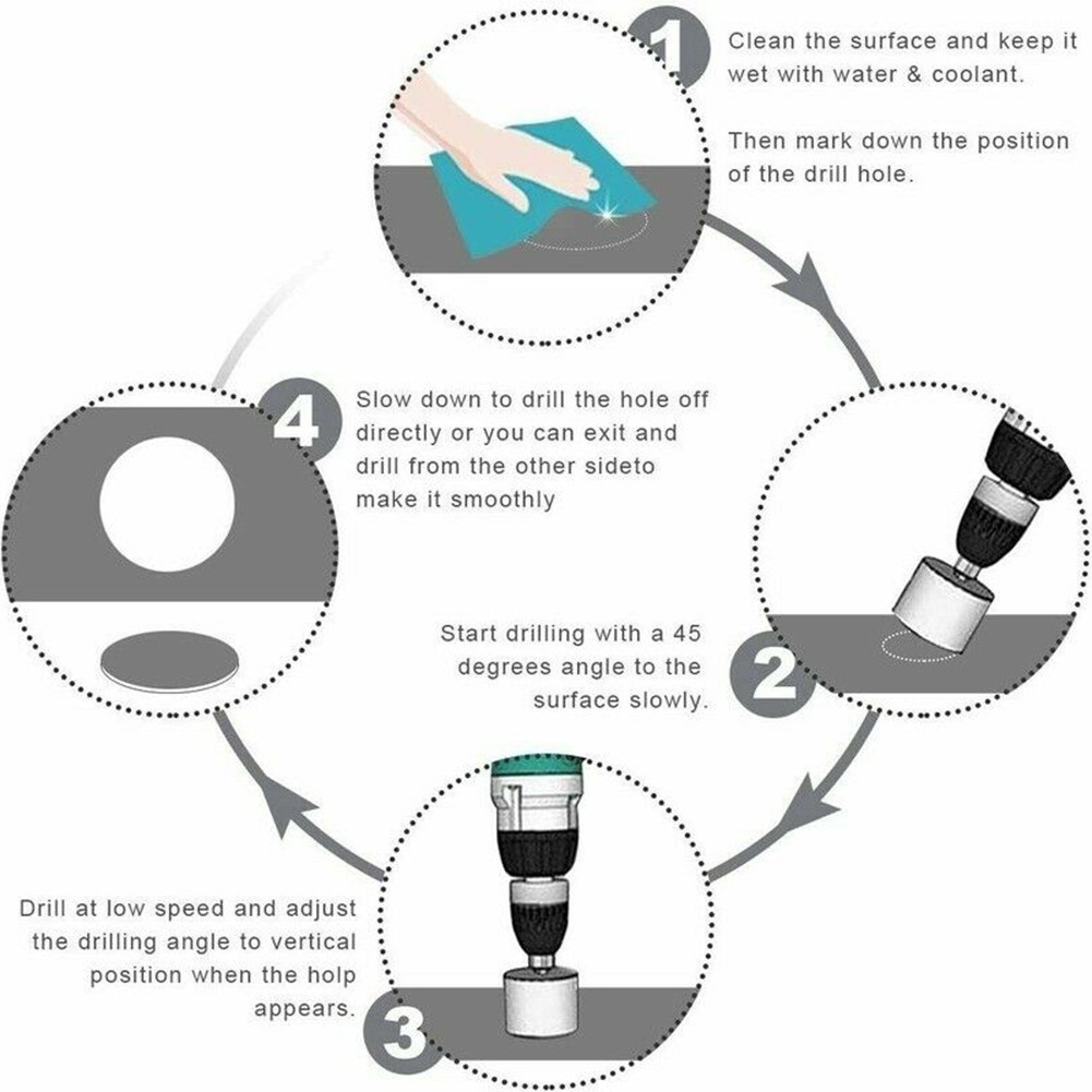 Bộ 10 Mũi Khoan Lỗ 3-50mm Cho Vật Liệu Kính Đá Gốm Sứ