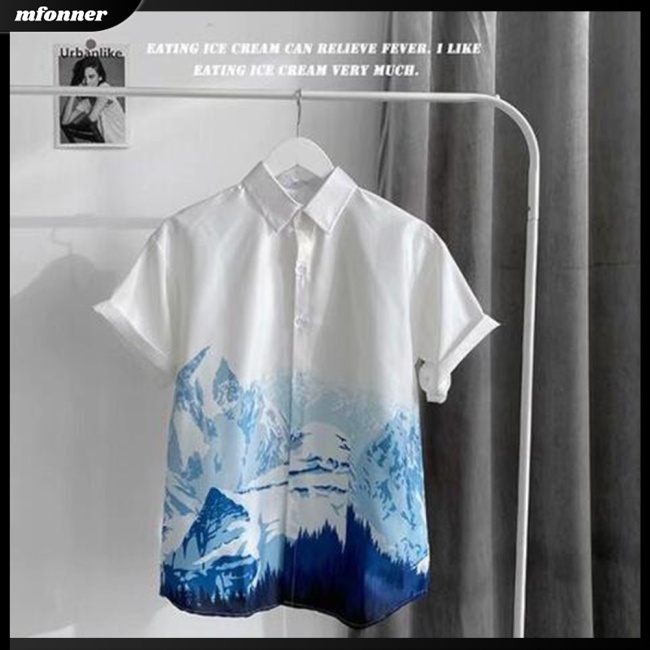 Áo Thun Nam Tay Ngắn Dáng Rộng In Hình Phong Cảnh Thời Trang Mùa Hè