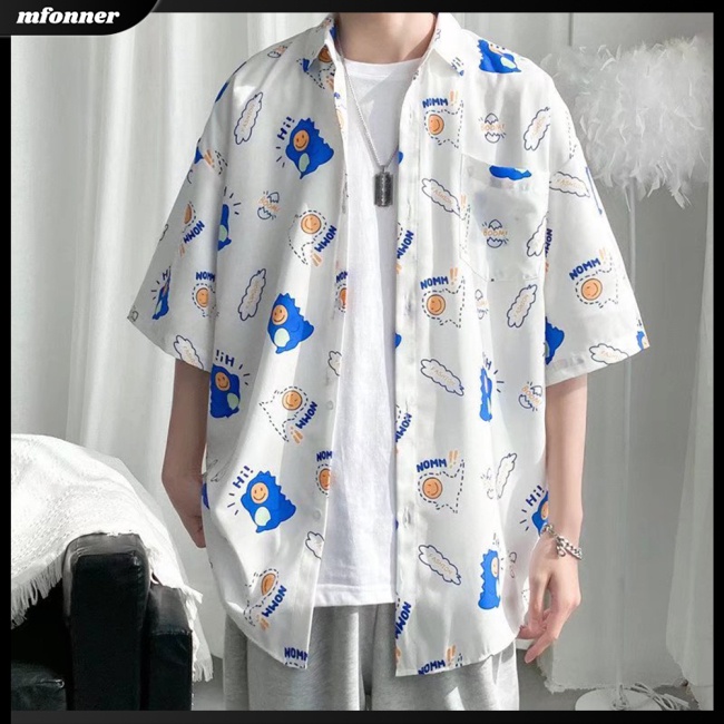 Áo Sơ Mi Tay Lửng Họa Tiết Hoạt Hình Thời Trang Đi Biển Cho Nam