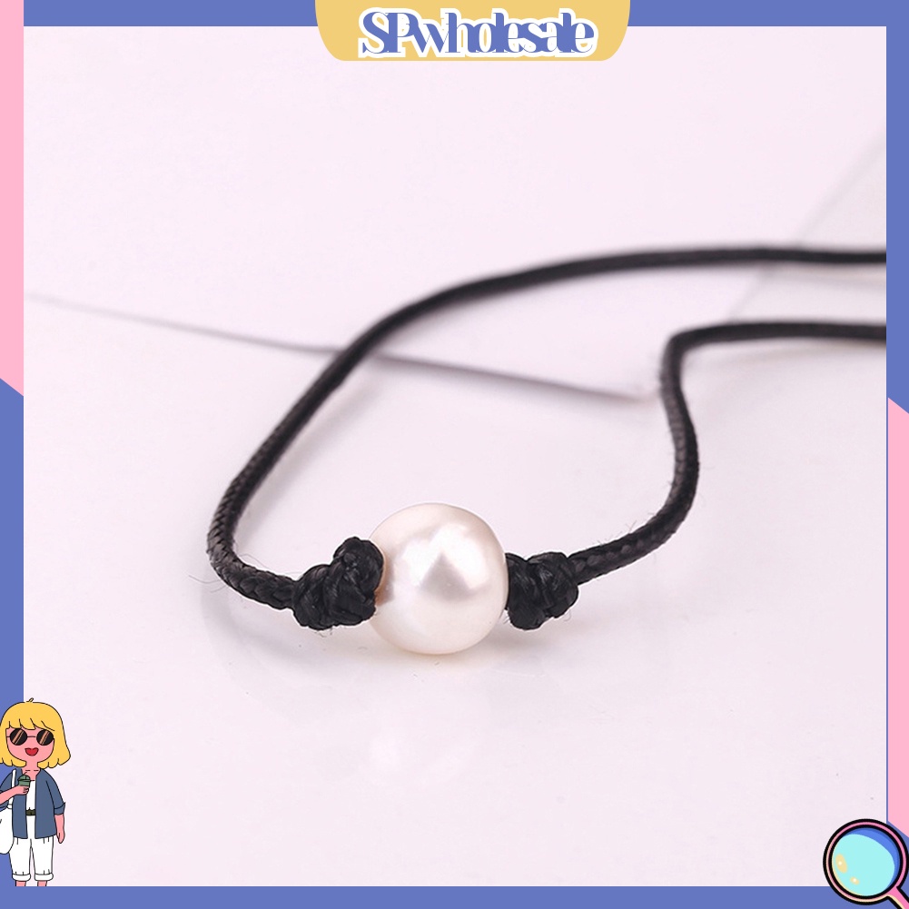 &lt;SPwholesale&gt; Vòng Cổ Choker Dây Da Đính Hạt Ngọc Trai Nhân Tạo Đơn Giản