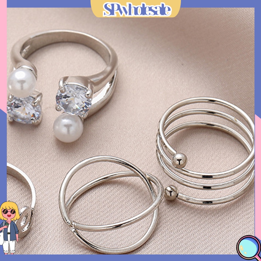 <SPwholesale> Bộ 6 Nhẫn Đeo Ngón Tay Hình Bướm / Ngọc Trai Giả Thời Trang Có Thể Điều Chỉnh Cho Nam Và Nữ