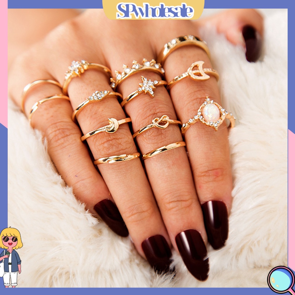 <SPwholesale> Set 13 Nhẫn Đeo Khớp Ngón Tay Nhiều Kiểu Thời Trang Cho Nữ
