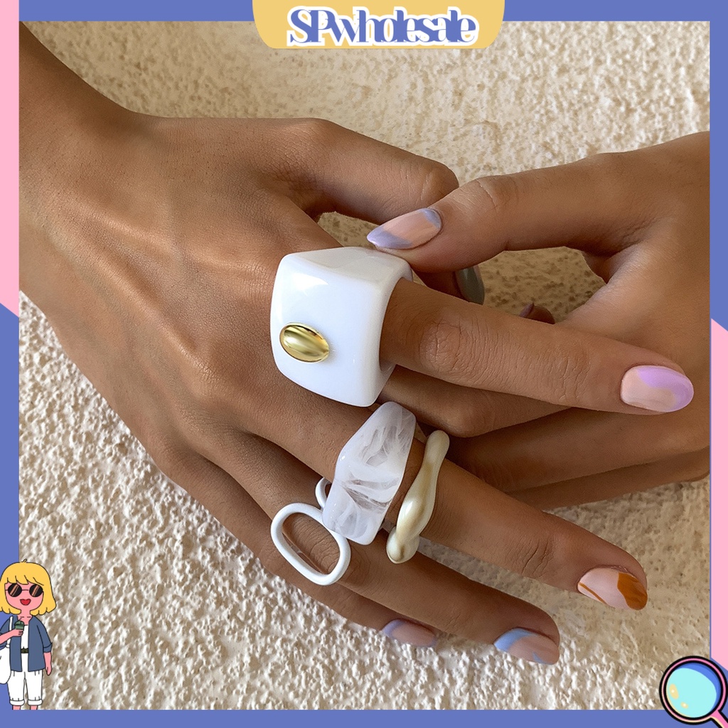 <SPwholesale> Bộ 4 Nhẫn Acrylic Phong Cách Vintage Dành Cho Nữ