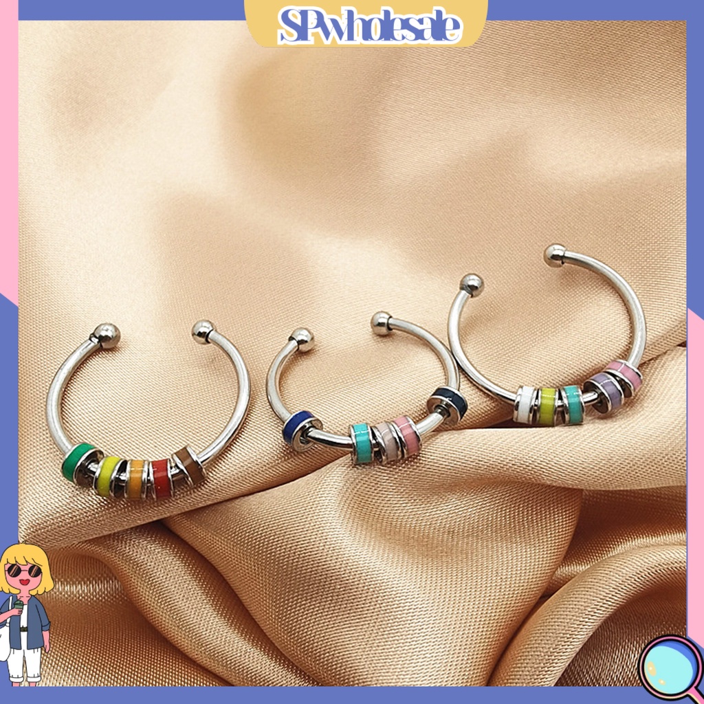 <SPwholesale> Nhẫn Hở Bằng Thép Không Gỉ Đính Hạt Resin Giải Tỏa Căng Thẳng Cho Văn Phòng