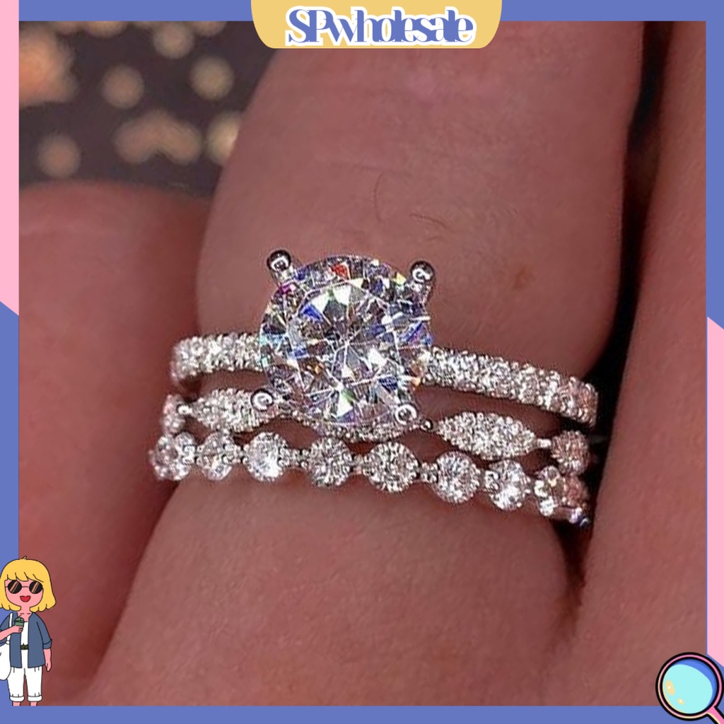 <SPwholesale> Nhẫn Ba Lớp Đính Đá Tinh Tế Thời Trang Cho Nữ Dùng Trong Tiệc Cưới