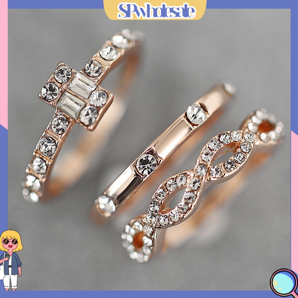 &lt;SPwholesale&gt; Bộ 3 Nhẫn Trang Trí Cá Nhân Hóa Tối Giản Mặc Hàng Ngày