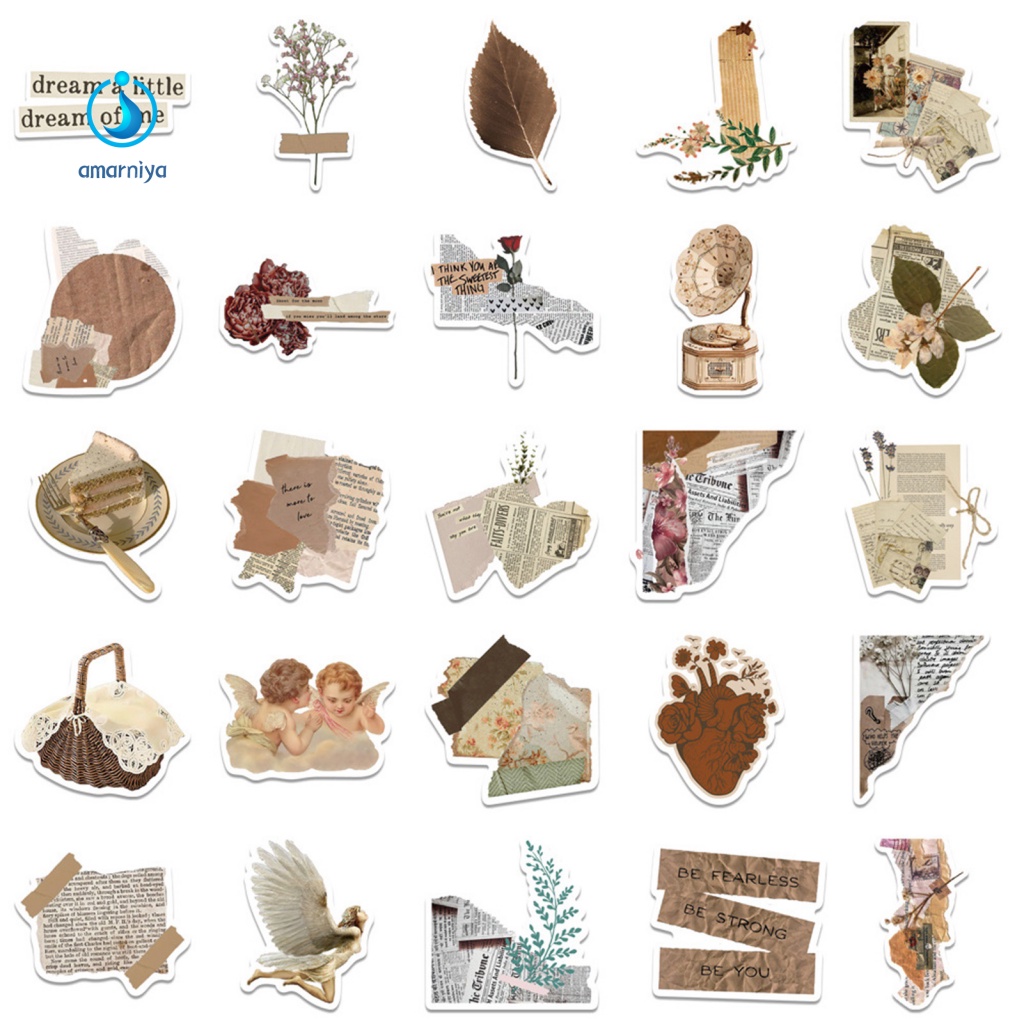 Amar Set 50 Nhãn Dán Vinyl Chống Nước Phong Cách Cổ Điển Dành Cho Học Sinh