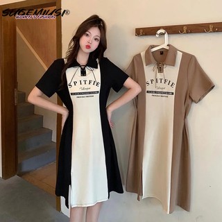 Sugemiusi Đầm Dáng Chữ a Cổ polo Cột Dây Cỡ Lớn In Họa Tiết Màu Sắc Thời Trang Mùa Hè Xinh Xắn Cho Nữ