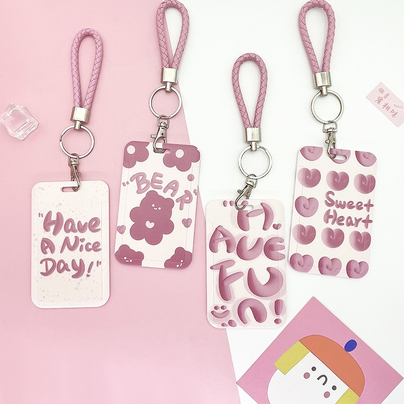 Vỏ Đựng Thẻ Id / Thẻ Id / Bút Phối Dây Đeo Màu Hồng Nữ Tính