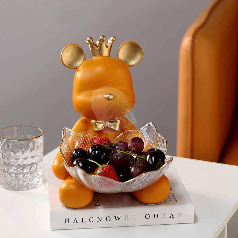 Tượng Gấu Ôm tô MINT DECOR  đựng trái cây chìa khóa bánh kẹo trang trí nhà cửa xinh xắn Quà tặng tân gia khai trương