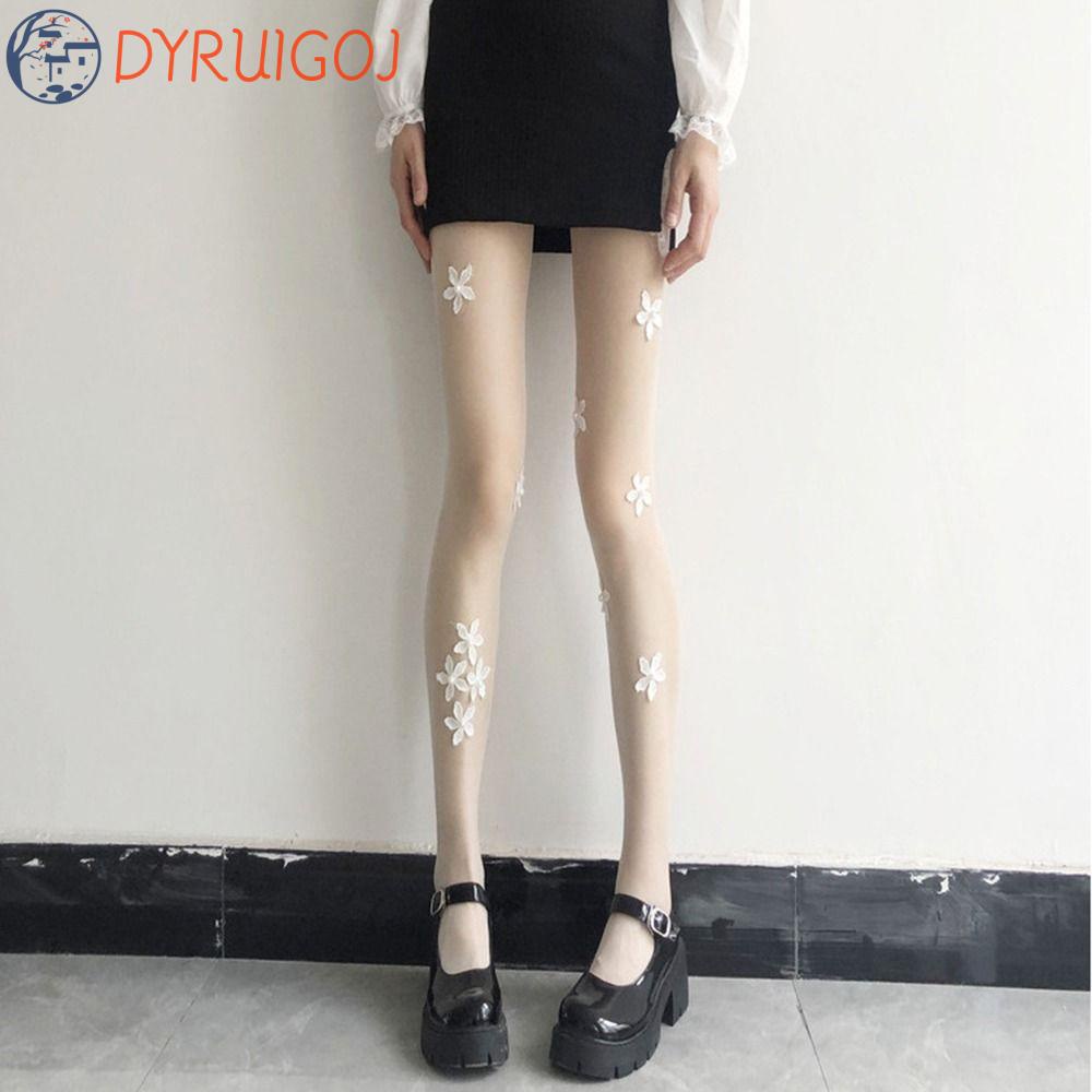 Quần Tất Lưới Nylon Mỏng Không Đường May Họa Tiết Hoa Phong Cách Nhật Bản Y2k Cho Nữ