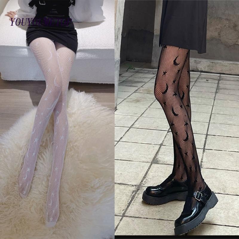 Youyo Quần Tất Lưới Jacquard Họa Tiết Ngôi Sao Mặt Trăng Gợi Cảm Kiểu Nhật Bản Cho Nữ