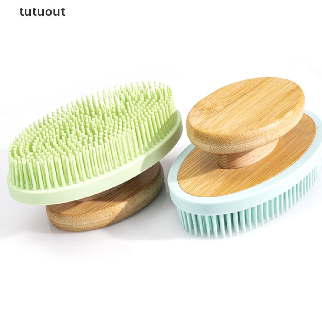 Bàn Chải Tắm Bằng Silicon Với Tay Cầm Bằng Tre Tiện Dụng
