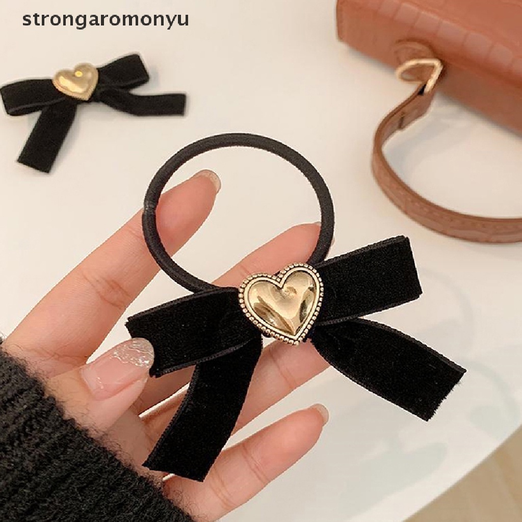 Dây Buộc Tóc Vải Nhung Đen Thắt Nơ Phong Cách Vintage Thanh Lịch Cho Nữ