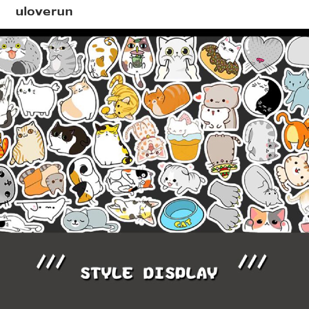 Túi 50 Miếng Dán Chống Thấm Nước Hình Mèo Dễ Thương Trang Trí Sổ Tay