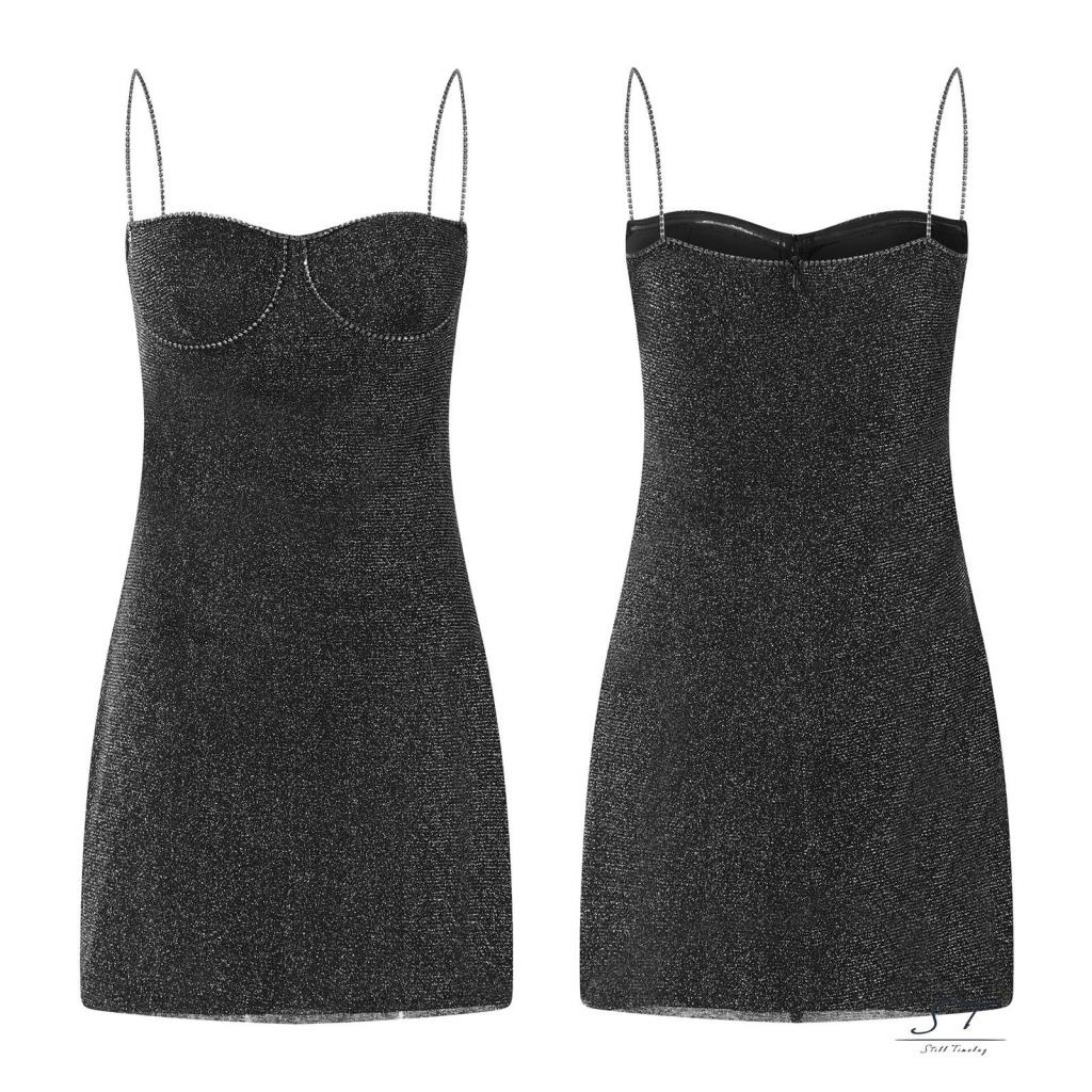 Đầm Hai Dây Mỏng Hở Lưng Đính Đá Lấp Lánh CY03 Cho Nữ